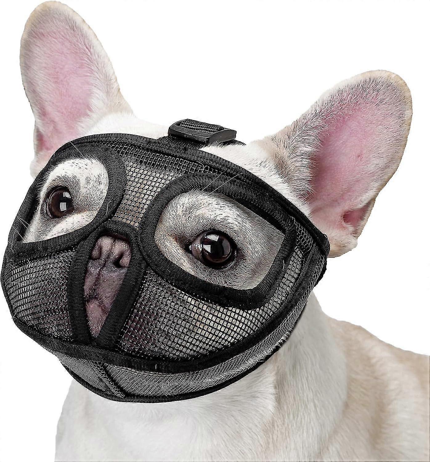 Short Nose Dog Muzzle, Adjustable No Covering Eyes Mesh Bulldog Muzzle Tw