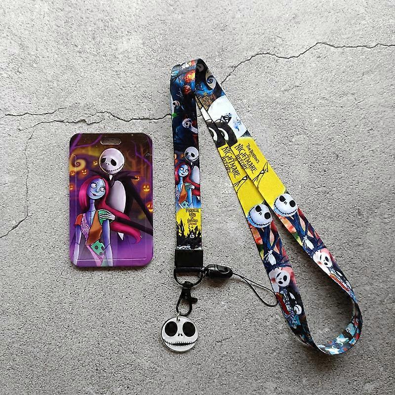 The Nightmare Before Christmas ID Card Holders Cartoon Movie Jack Skellington Sally Print Bus Credit Card Case with Lanyard