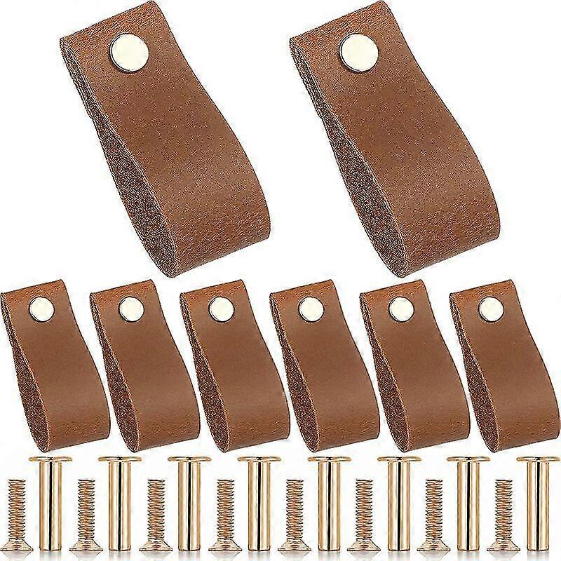 Pour 8 pièces poignée en cuir tiroir en cuir poignées de tiroir poignées de tiroir bouton d’armoire poignées d’armoire commode poignée de tiroir avec vis dorée