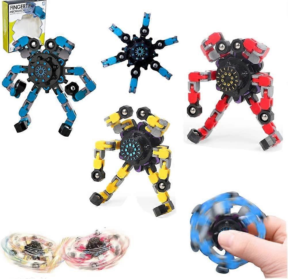 2PCS Tip Spin Top Toy,Twisted and Deformed Doll Decompression Tricky Toy Deformable Fingertip Gyro Robot Funny Sensory Toy(Random color)