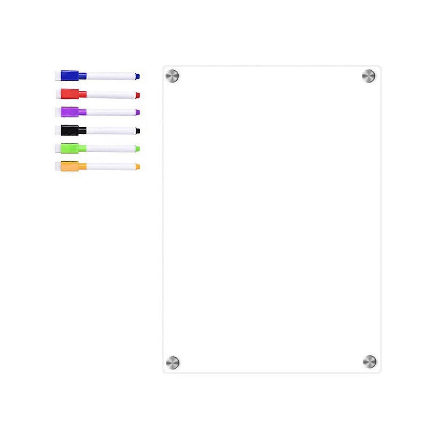 Acrylic Magnetic Message Board Fridge Dry Erase Rewritable Reminder Board with 6 Colorful Marker