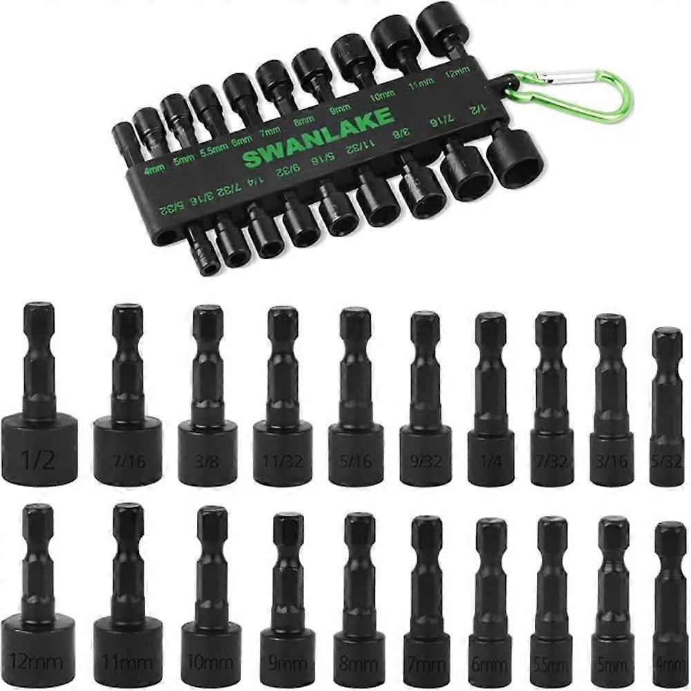 Swanlake Garden Tools (Letter With No Tracking) 20Pcs Power Nut Driver Set For Impact Drill 1/4 Hex Head Bit Sae And Metric Screwdrivers & Nutdrivers