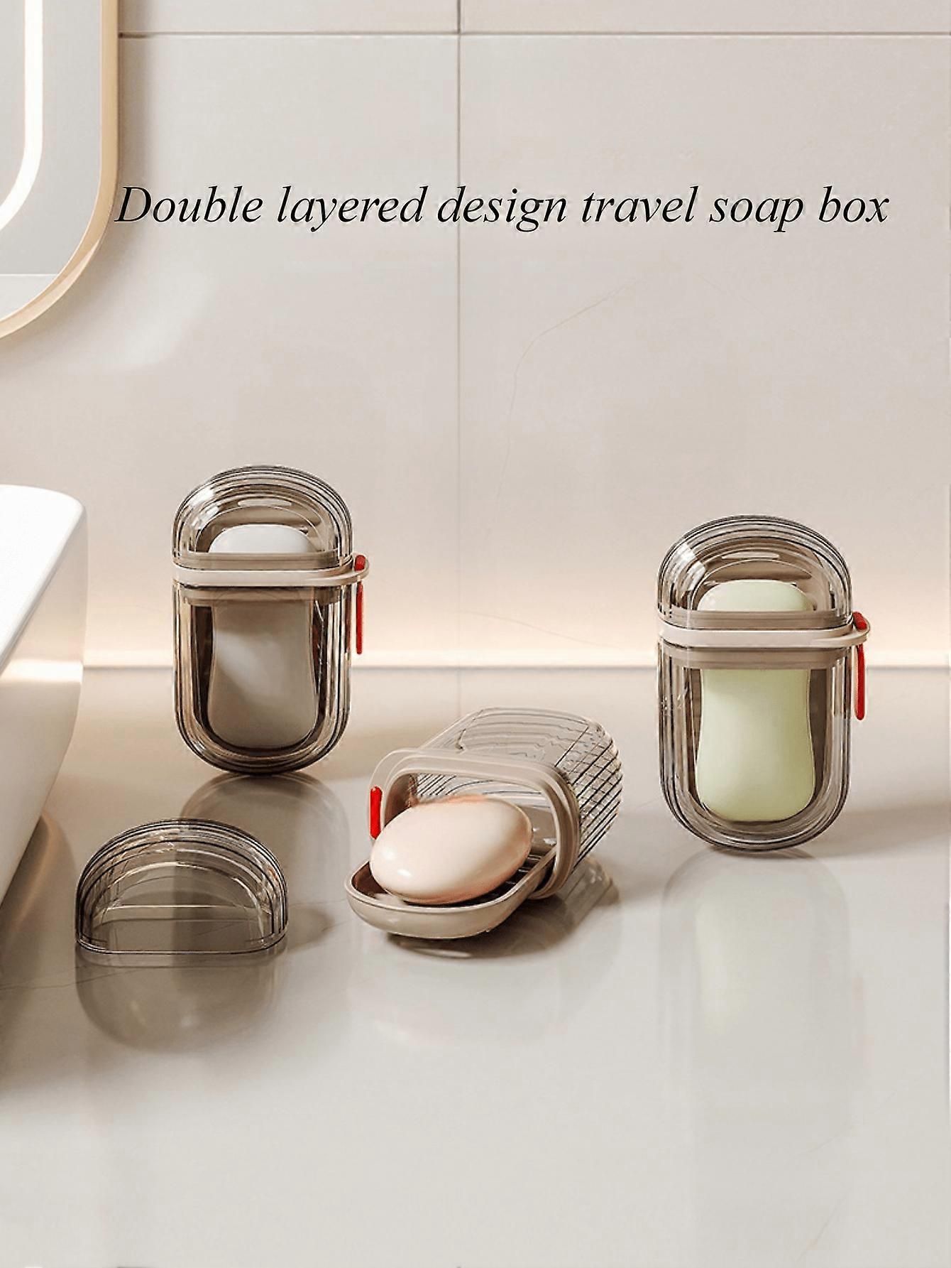 1pc Double Layer Design Travel Soap Container With Lid, Waterproof Soap Box, Multifunctional Storage Box For Trip