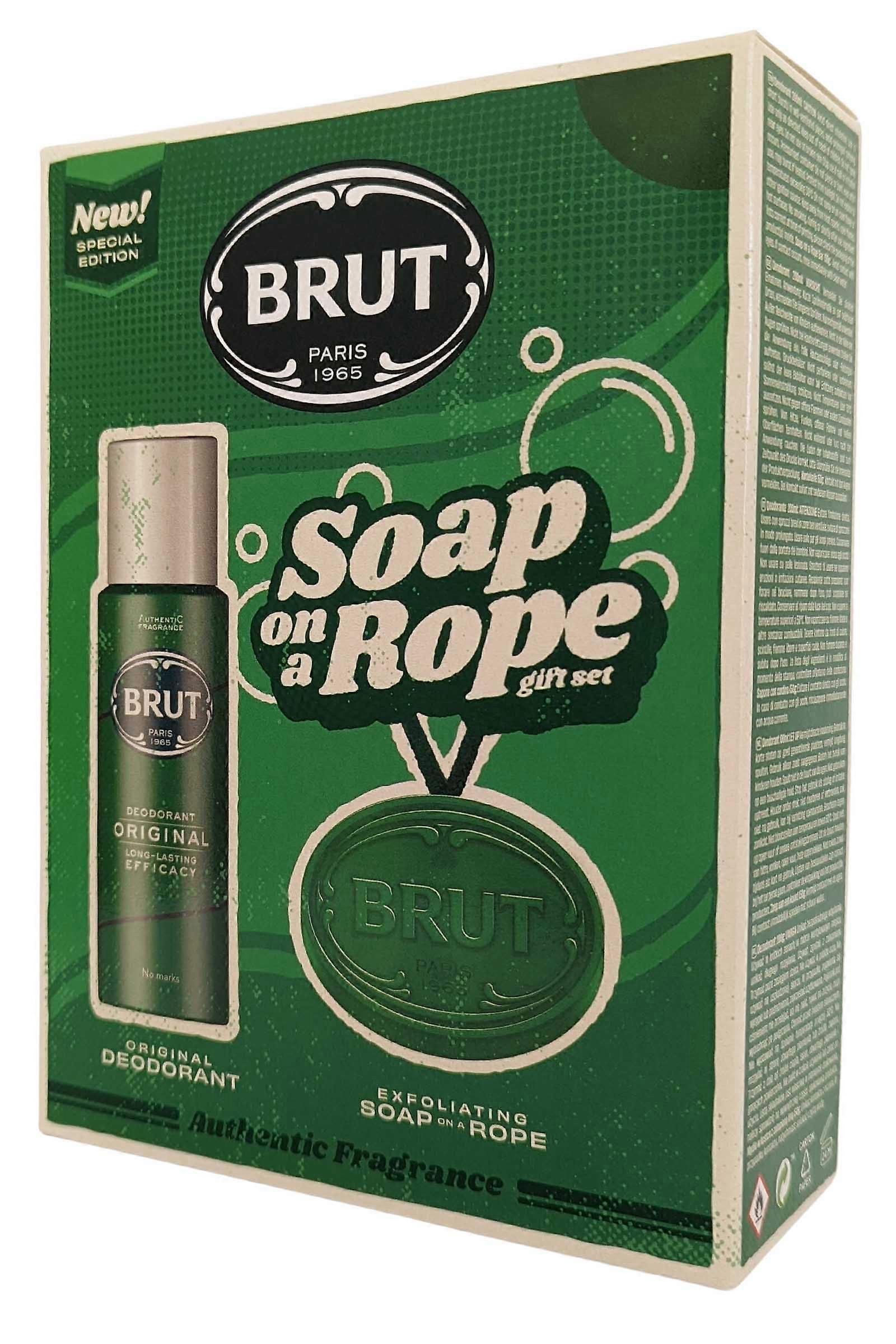 Brut Set- Deodorant Spray Long Lasting 200ml and Soap on a Rope 150g