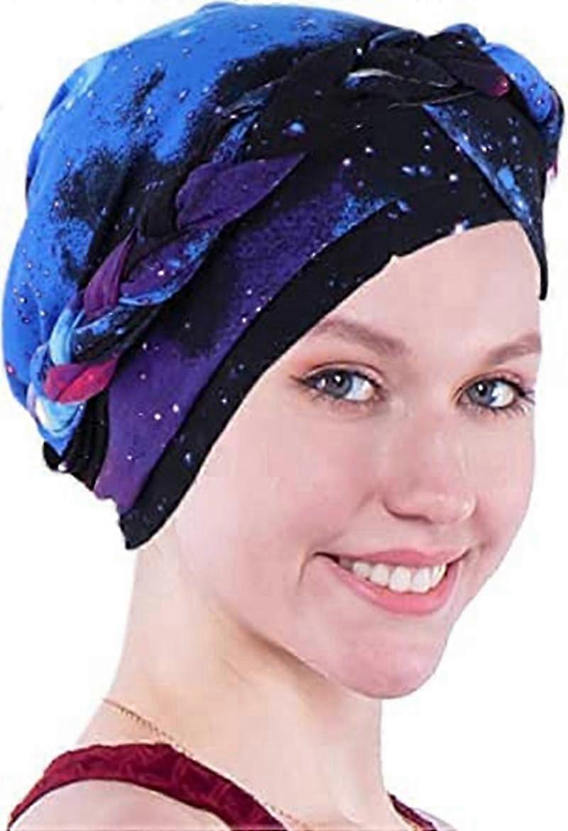 Süt İpek Baskı Örgü Baş Kapak Saç Dökülmesi Kapüşon Şapka Bükülmüş Örgü Şapka (Yıldızlı Gökyüzü)