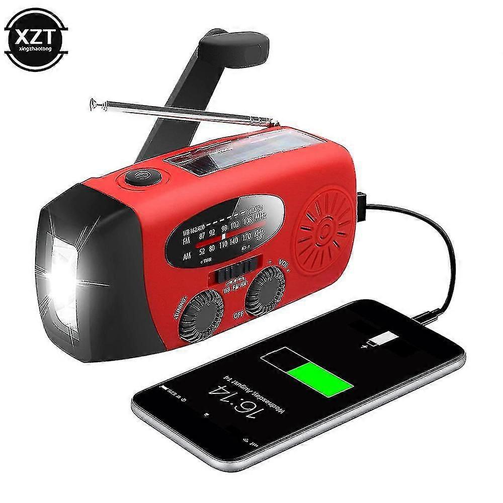 Solar Hand Crank Radio Receiver Mini Portable Am/fm Weather Radio With Multifunctional Flashlight Emergency Power Supply/bank