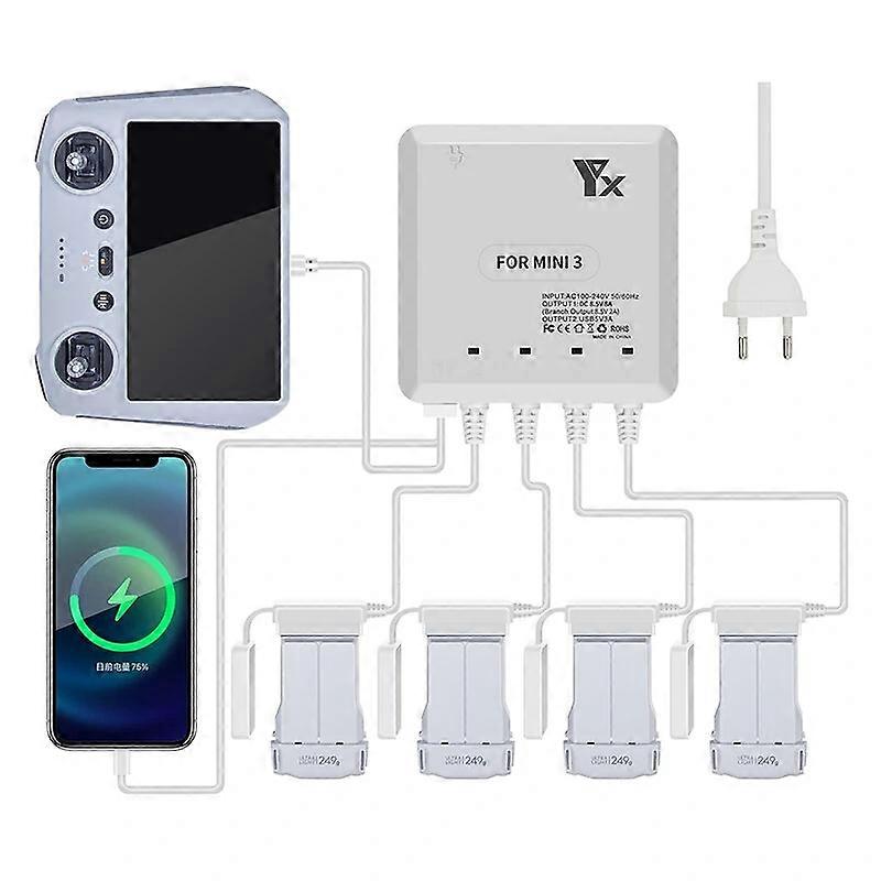 YX 6-in-1 Multi Charging Hub Intelligent Battery Remote Control Phone Charger for DJI MINI 3 PRO RC