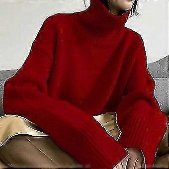 Et Nouveau Pull En Cachemire Épais Femmes Col Haut Pull Pull Chaud Lâche Base Pull Veste Tops S rouge