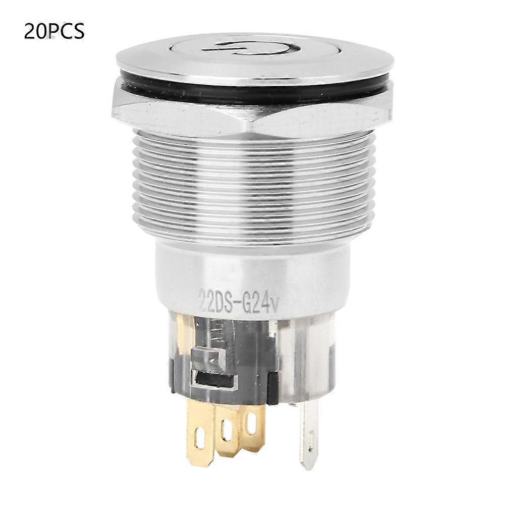 20Pcs Self-locking Flat Head with Power Supply Label Stainless Steel Button Switch(green)