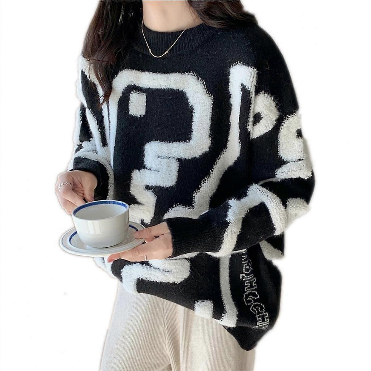 Damen Langarm Rundhalsausschnitt Strick Casual Loose Pullover Pullover Pullover Pullover Tops