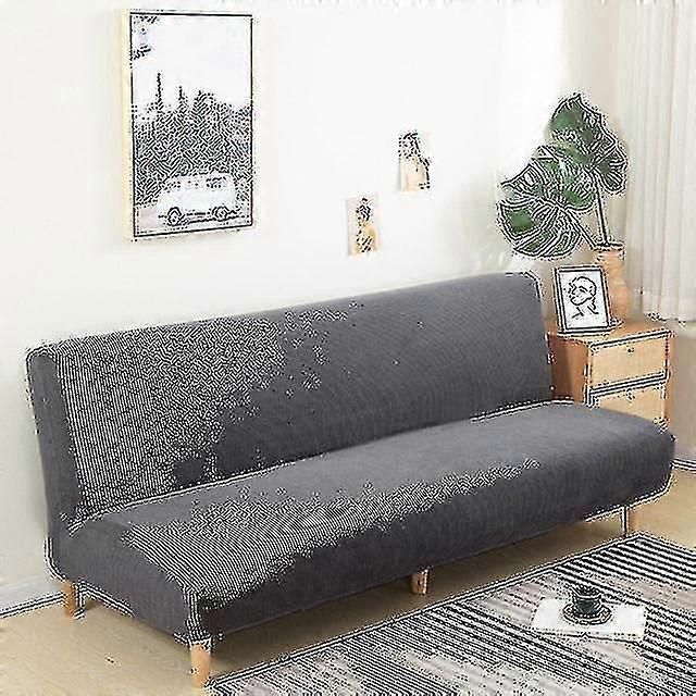 アームレスソファベッドスリップカバーアームレストなしソファカバーストレッチ折りたたみ式布団カバー防塵取り外し可能なジャカードXL(長さ190-210cm)ダークグレー