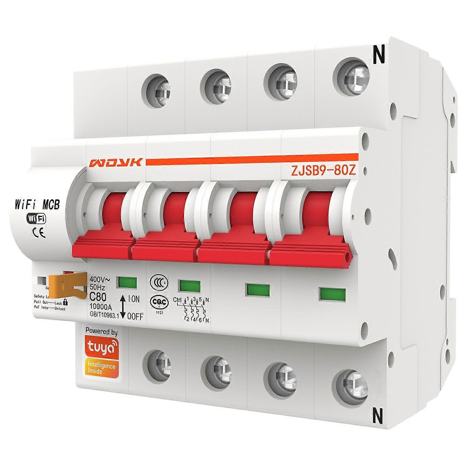 4P 125A Tuya Smart Home WiFi Circuit Breaker Remote Control Cloud-Managed Intelligent Switch