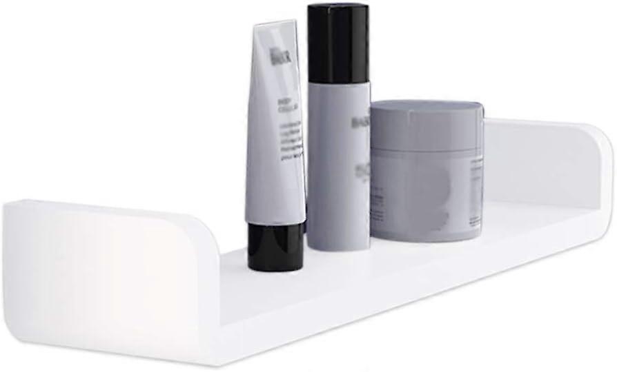 Sleek White Plastic Floating Shelf, Damage-Free Wall Mount