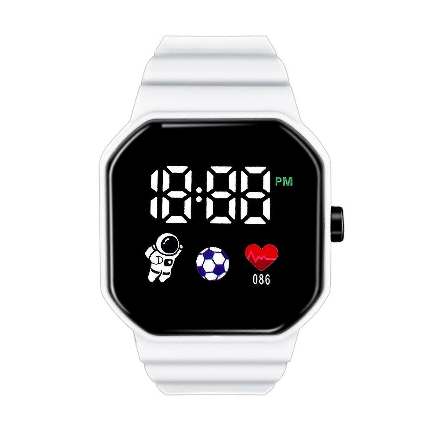 Student LED Watch Square Dial Legible High Accuracy Button Type Adjustable Wrist Silicone Strap Unis