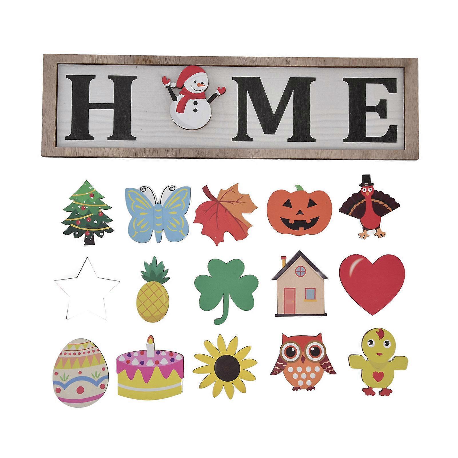 Welcome Door Sign Wooden With 16 Interchangeable Icons For Farmhouse Office Classroom Beach House