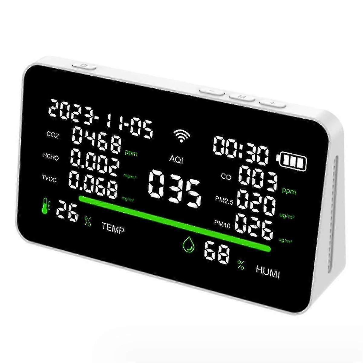11-in-1 Air Quality Monitor Portable Smart Device for Indoor CO2, VOC, PM2.5, Temperature, and Humidity Tracking