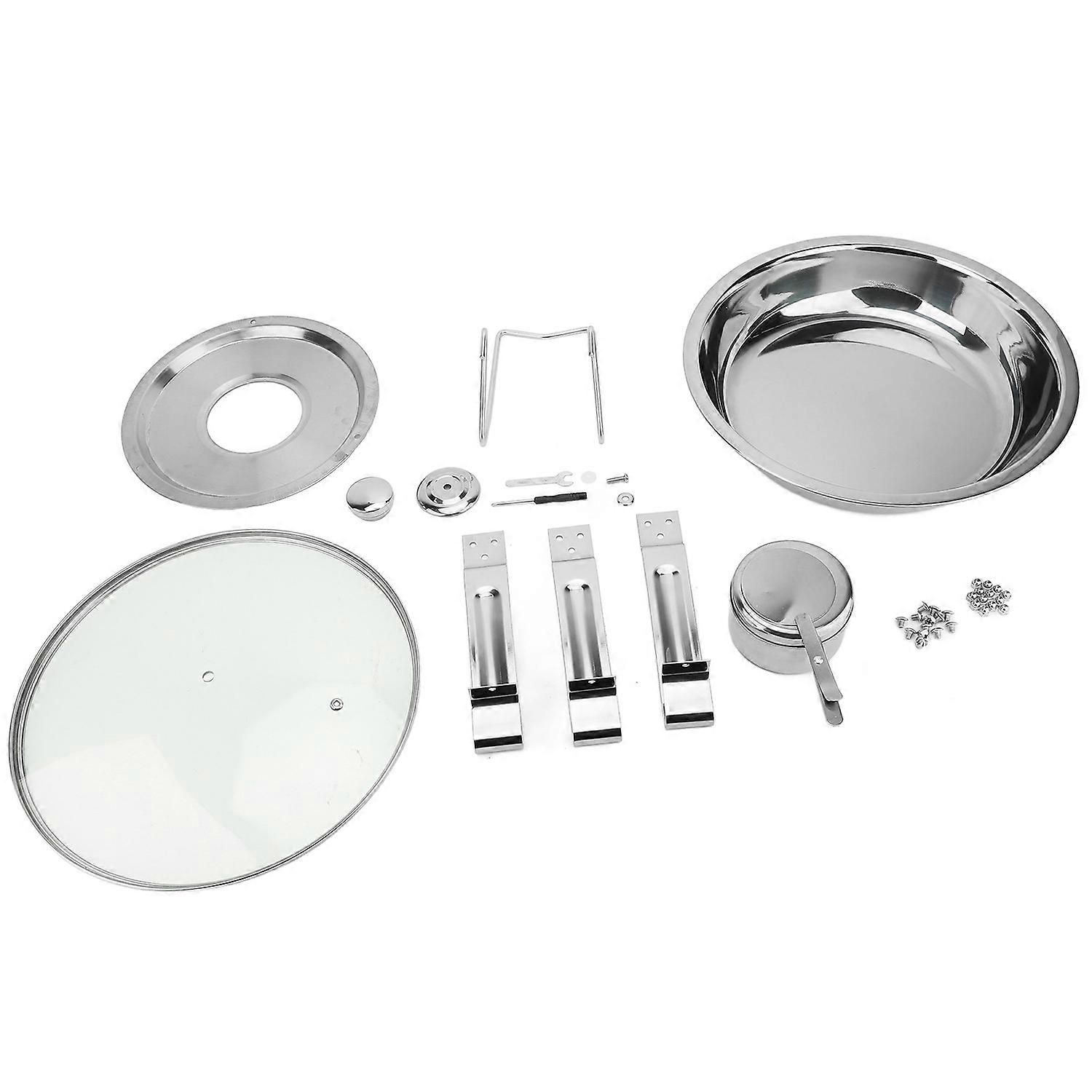 Round Chafing Dish Detachable Stainless Steel Buffet Server Set with Glass Lid Alcohol Stove for Eve