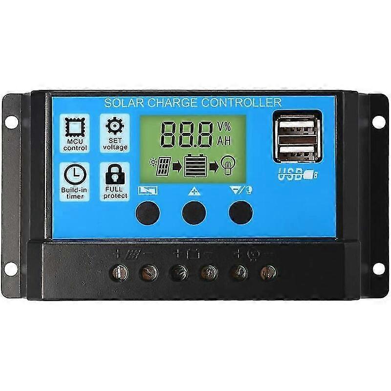 PWM solar panel charge controller, 12V/24V, 30A, LCD display, dual USB port