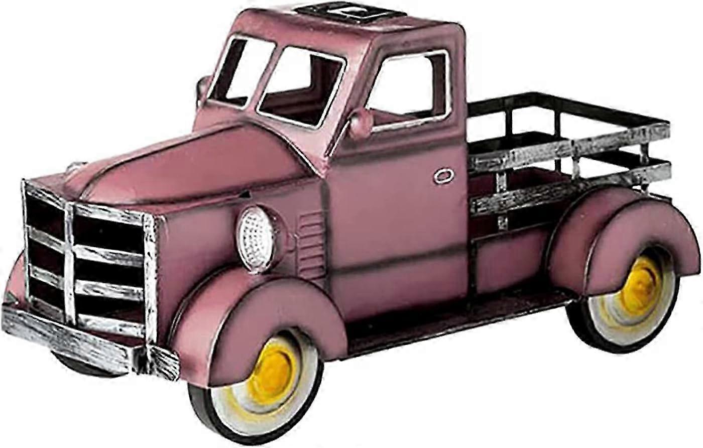 Truck model, Retro - styled Metal Decorative Truck Model with Open - back Design, Yellow - rimmed Wheels and Distressed Finish