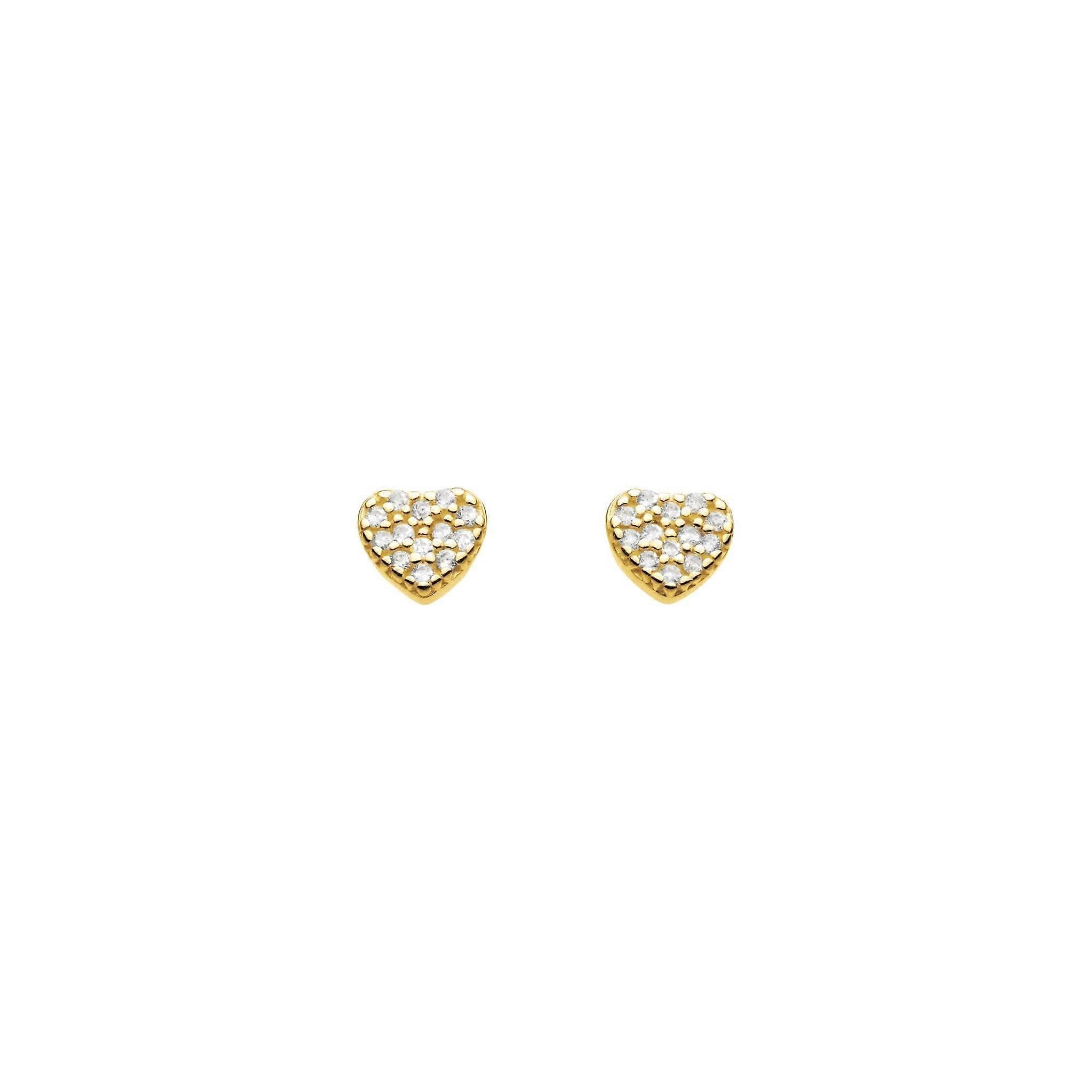 Dew Zirconia Pave Gold Plate Small Heart Studs 38762GCZ