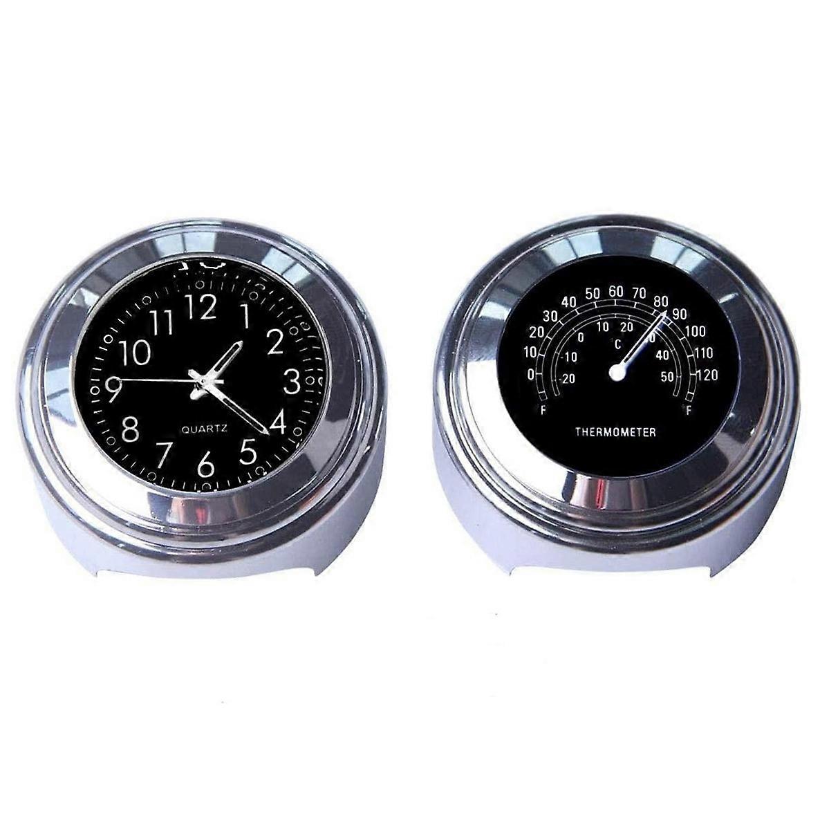 2PCS Motorcycle Quartz Clock and Thermometer 7/8Inch Waterproof