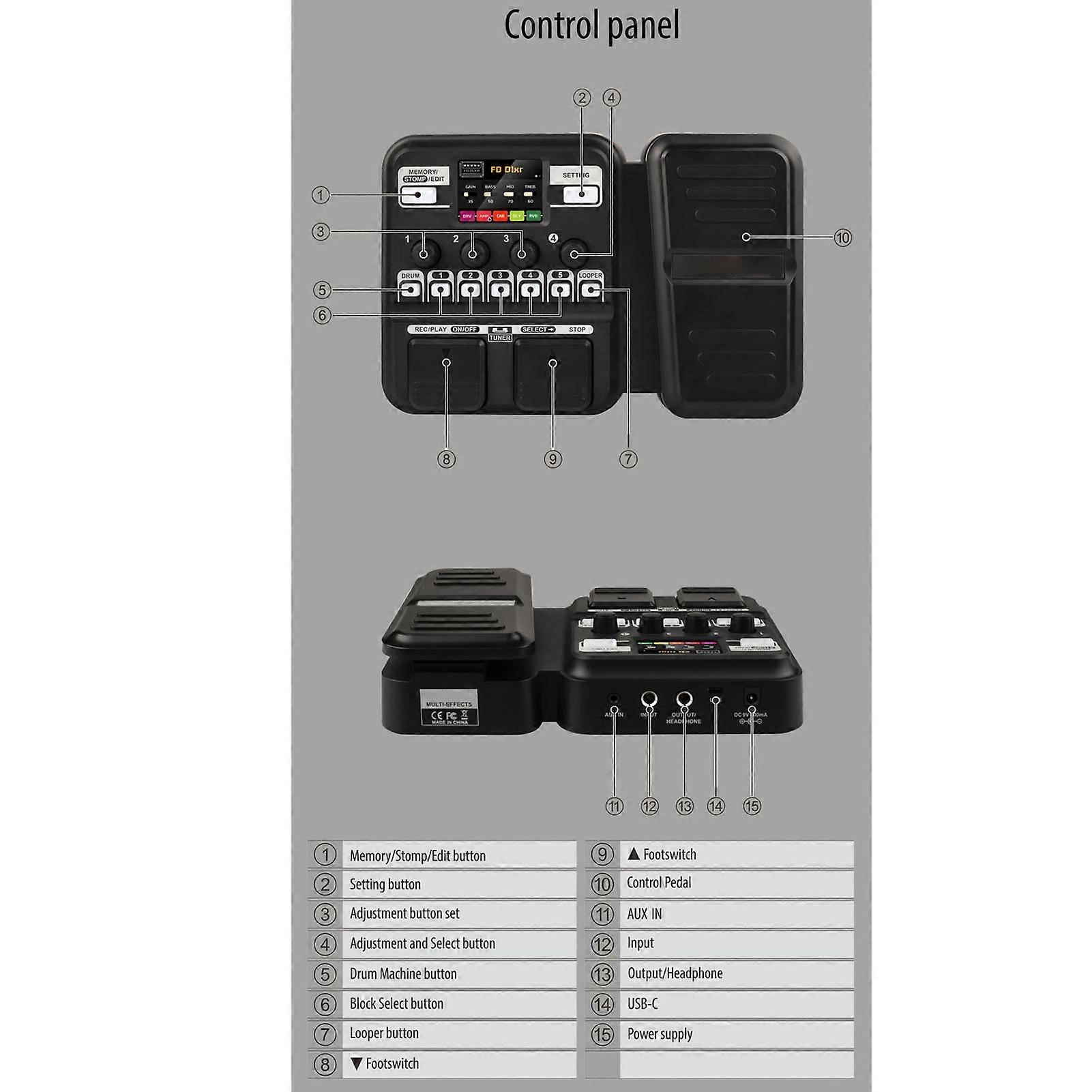 Guitar Multi-Effects Processor, Rich Interface, Plug-and-Play, IR Sampling, Digital Guitar Synthesizer, 100-240V, EU
