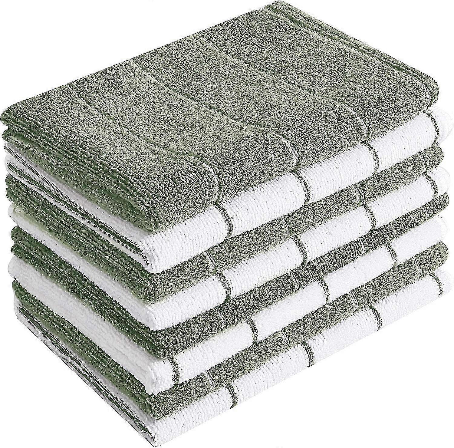 Microfiber Kitchen Towels - Super Absorbent. Soft And Solid Color Dish Towels. 8 Pack (stripe Designed Dark Green