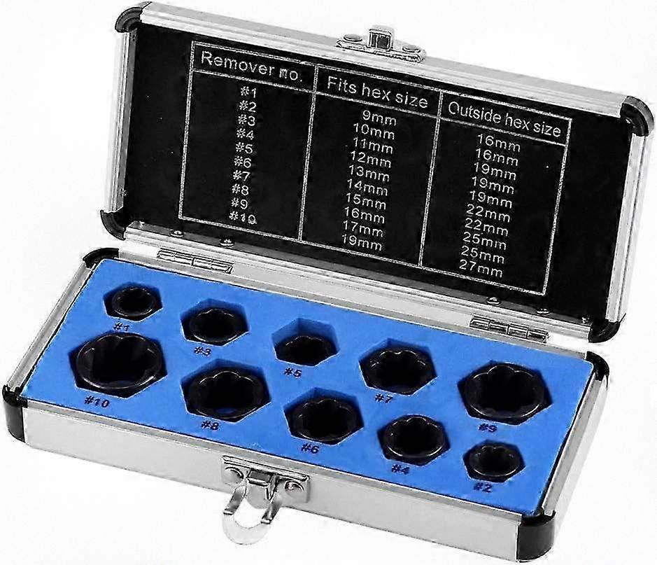 Damaged Nut Extractor Set - 10-Piece Bolt Removal Tool Kit for Stripped Threads