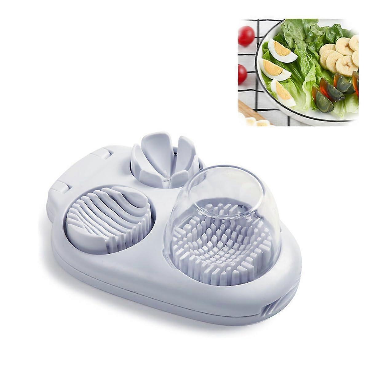 3-in-1 Egg Slicer and Fruit Cutter - 304 Stainless Steel Kitchen Tool for Hard Boiled Eggs, Strawberries, and Mushrooms
