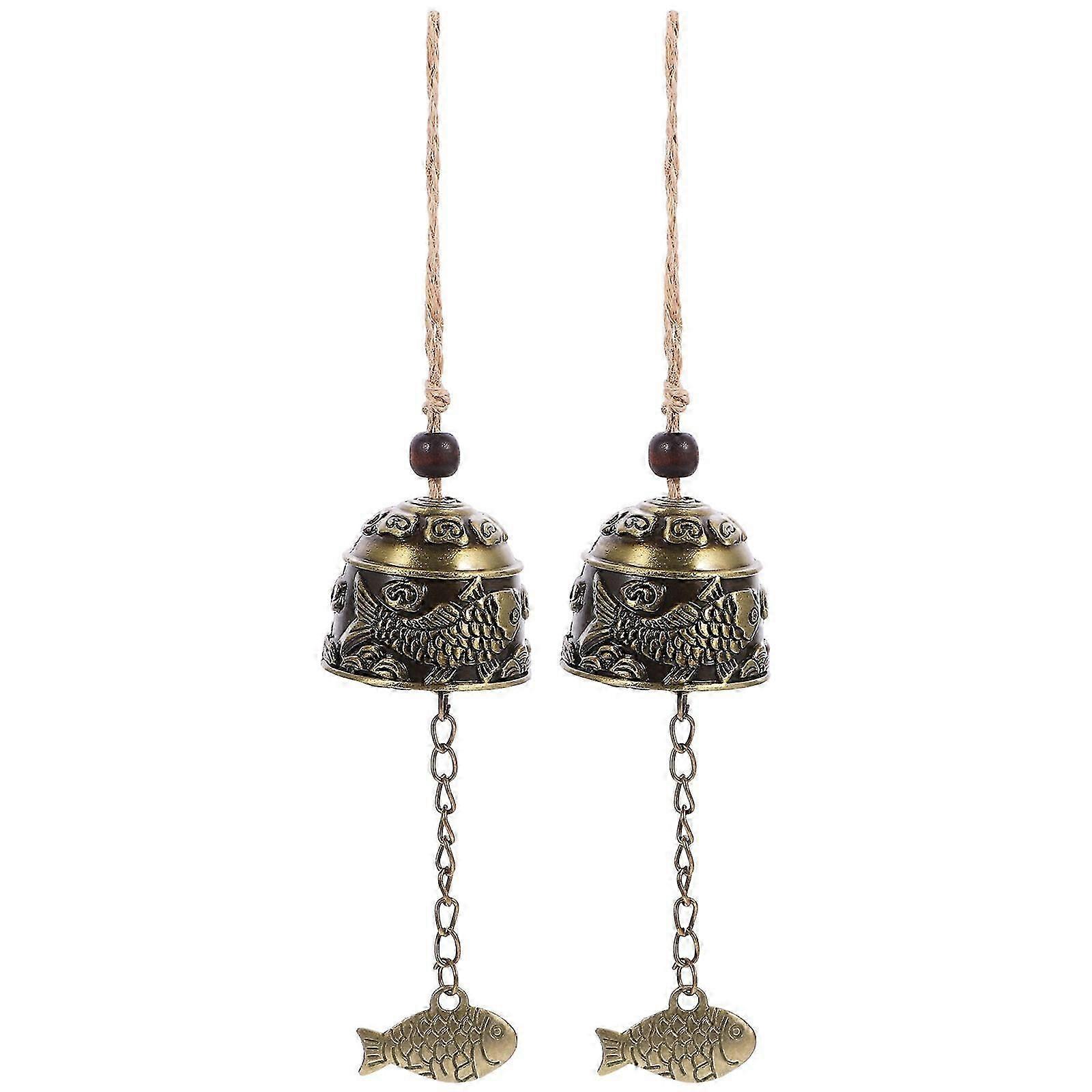 2pcs Metal Bell Pendant Balcony Wind Chime Decorative Retro Bell Pendant Garden Hanging Bell Craft