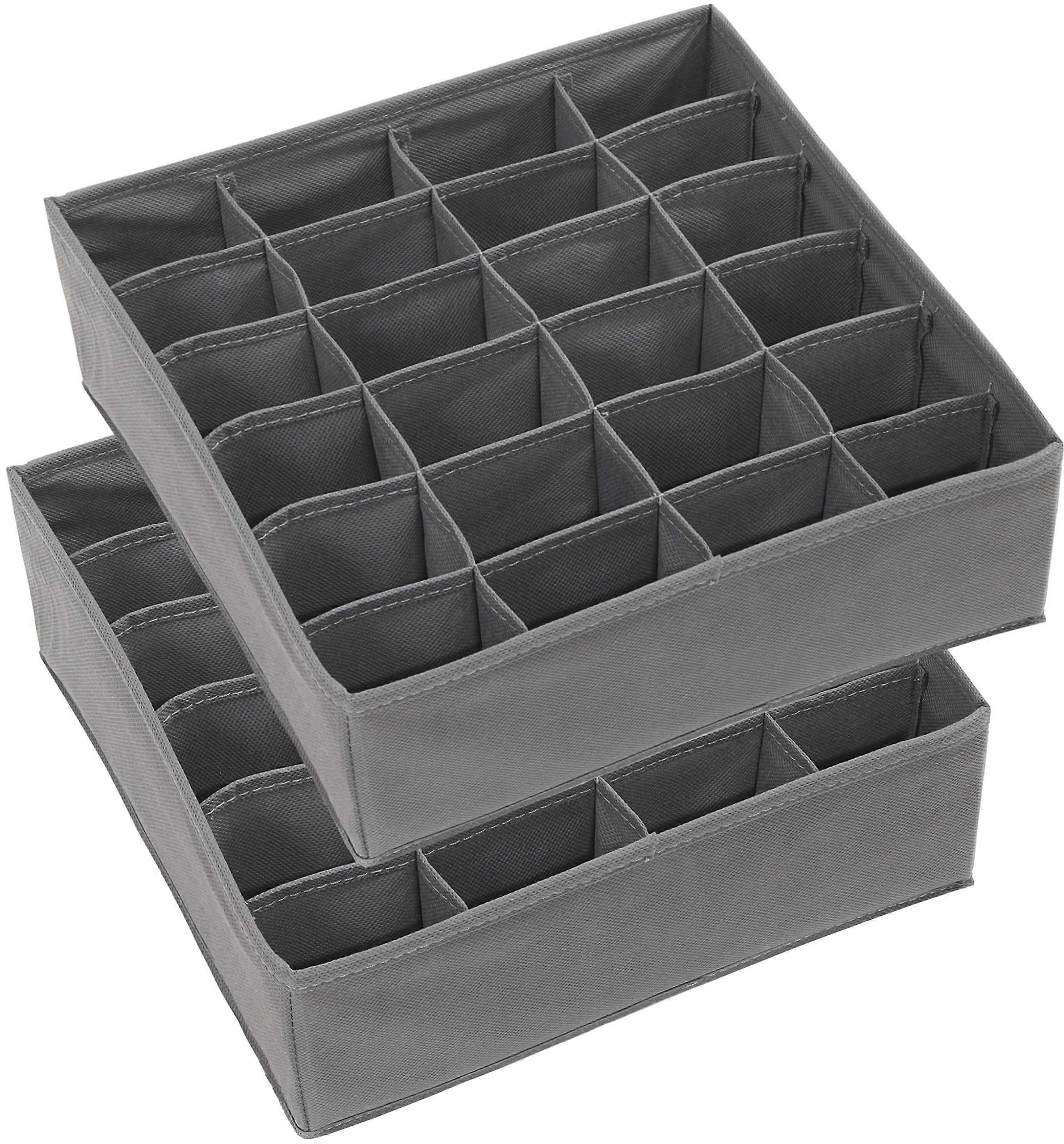 Cabinet Socks Organizer 2 Pack - 24 Cell Drawer Separator, Dark Gray - Fabric Storage Solution for Home Organization