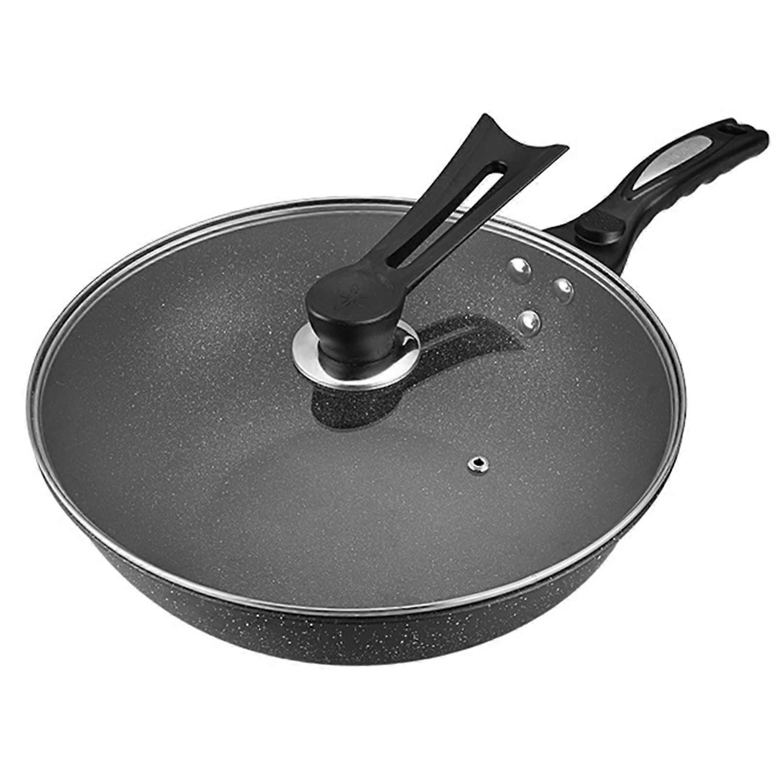 Wok Pan with Lid, Carbon Steel Wok, Flat Bottom Wok Nonstick Woks and Stir-Fry Pans, for Induction, Electric, Gas Stove, All Stoves (30cm)