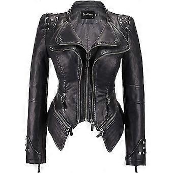 Women's Fashion Studded Perfectly Shaping Faux Leather Biker Jacket(xxl)