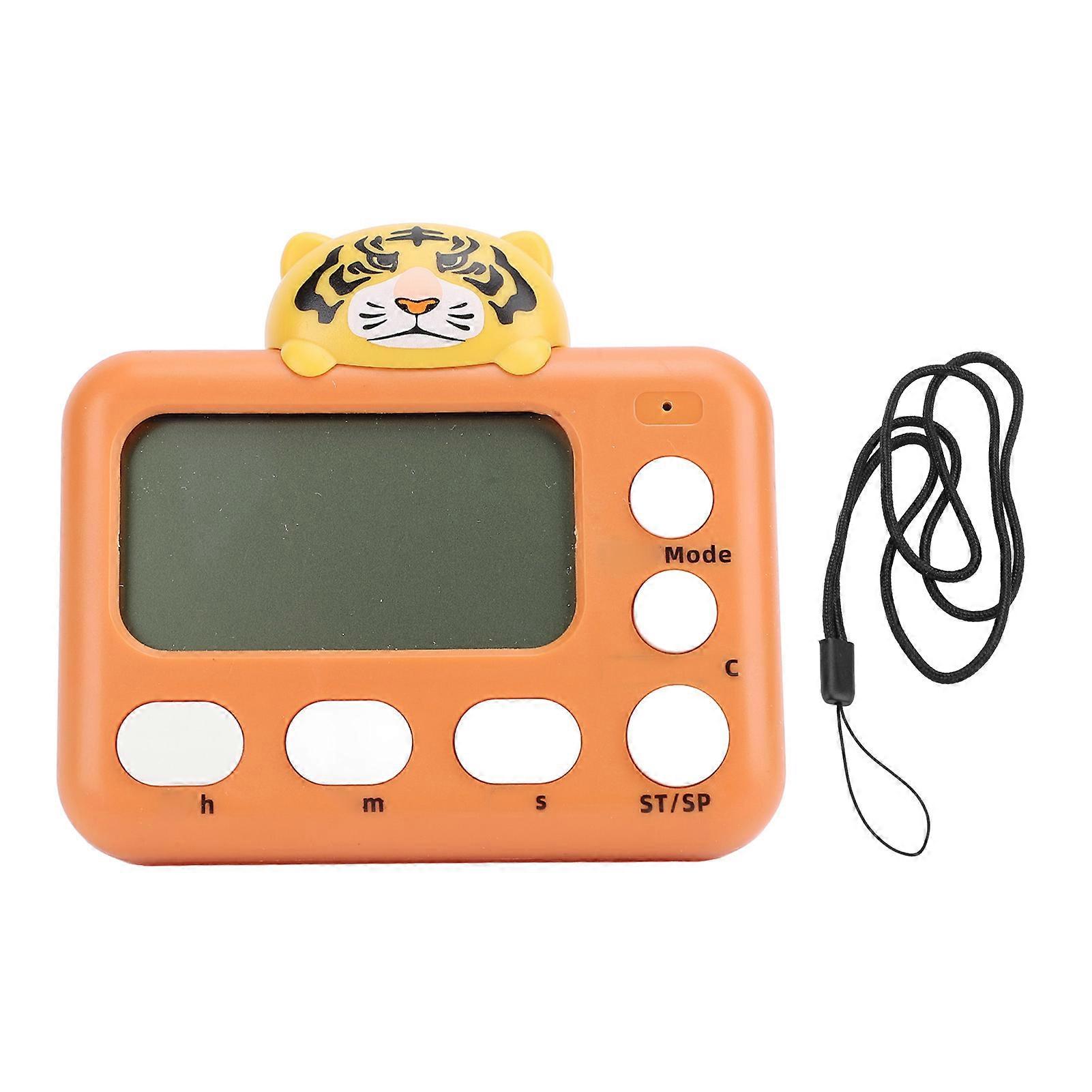 Digital Kitchen Timer Magnetic Forward Backward Countdown LCD Display Cute Cartoon Portable Desk for Cooking Baking Tiger Type