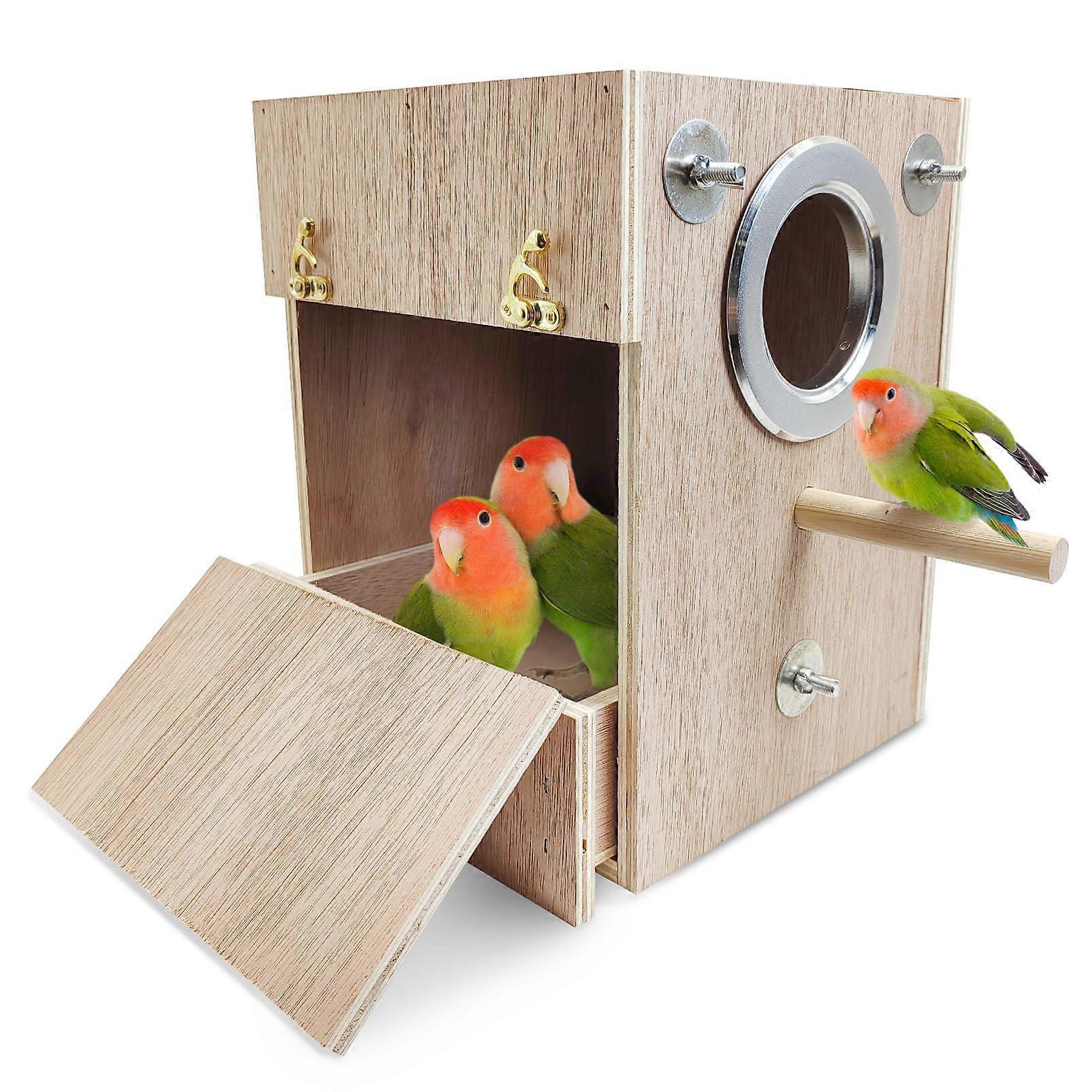 Bird Wood Breeding Box Lovebirds Nesting Station House Aviary Cage Clear View Window