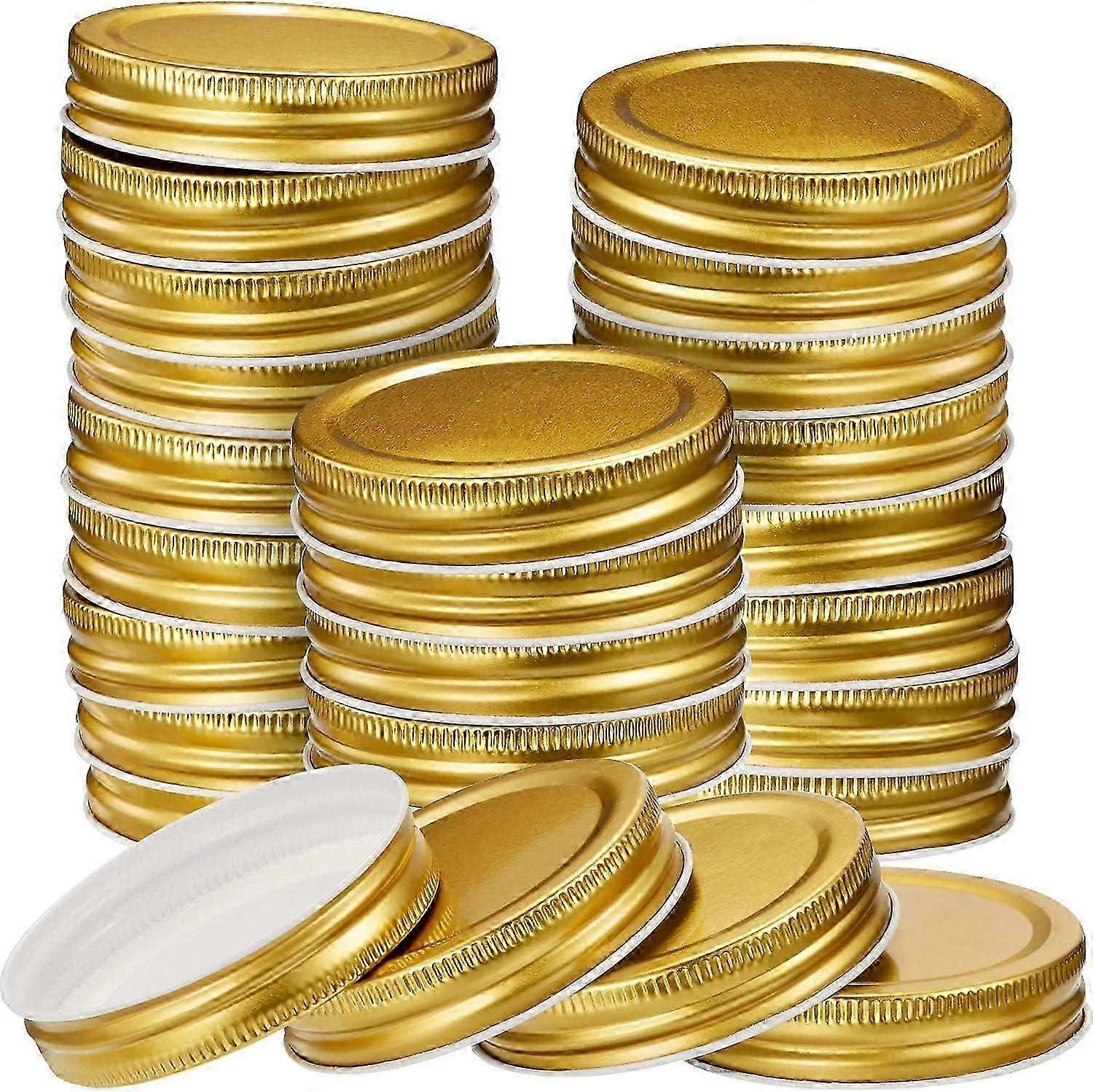 30 Packs Mason Jar Lids Regular Mouth Leak Proof Secure Mason Storage Solid Caps,Gold