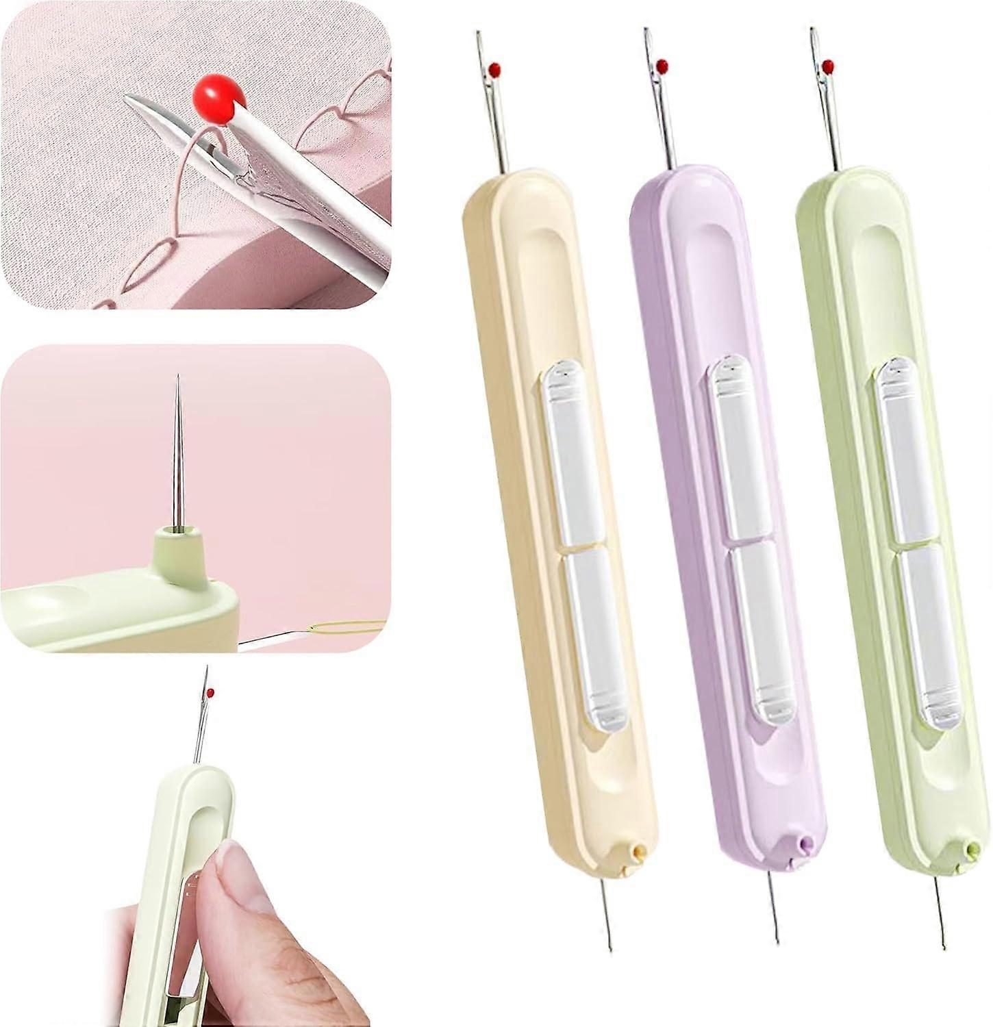 3 Pcs Needle Threader Tool, Upgraded 2 in 1 Seam Ripper and Remover for Hand Sewing, Knitting, Cross Stitch, Colorful Design