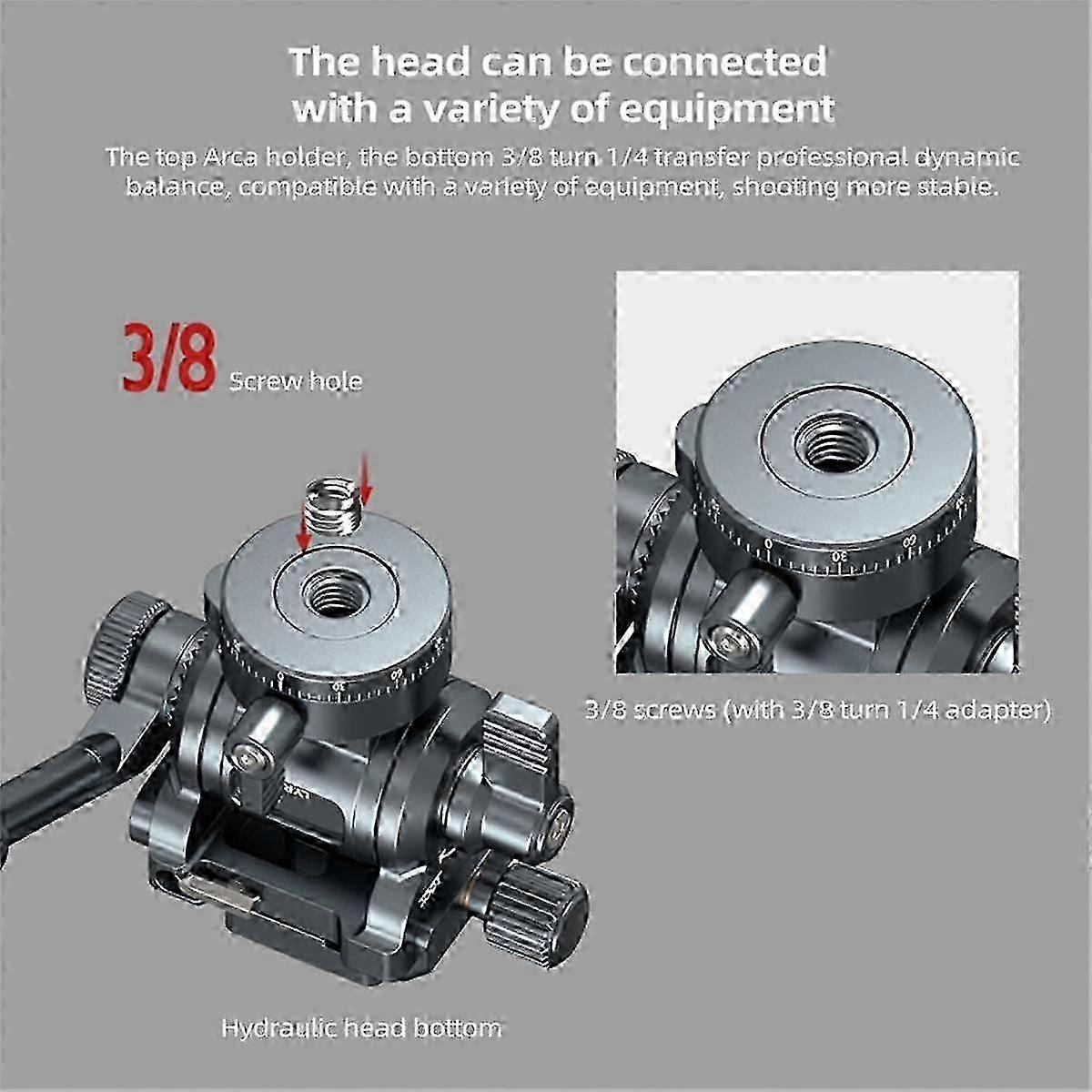 F38 Quick Release Fluid Video Pan-Tilt 360Panoramic Gimbal Pan-Tilt Tilt 145 with Detachable Handle for Tripod Filming