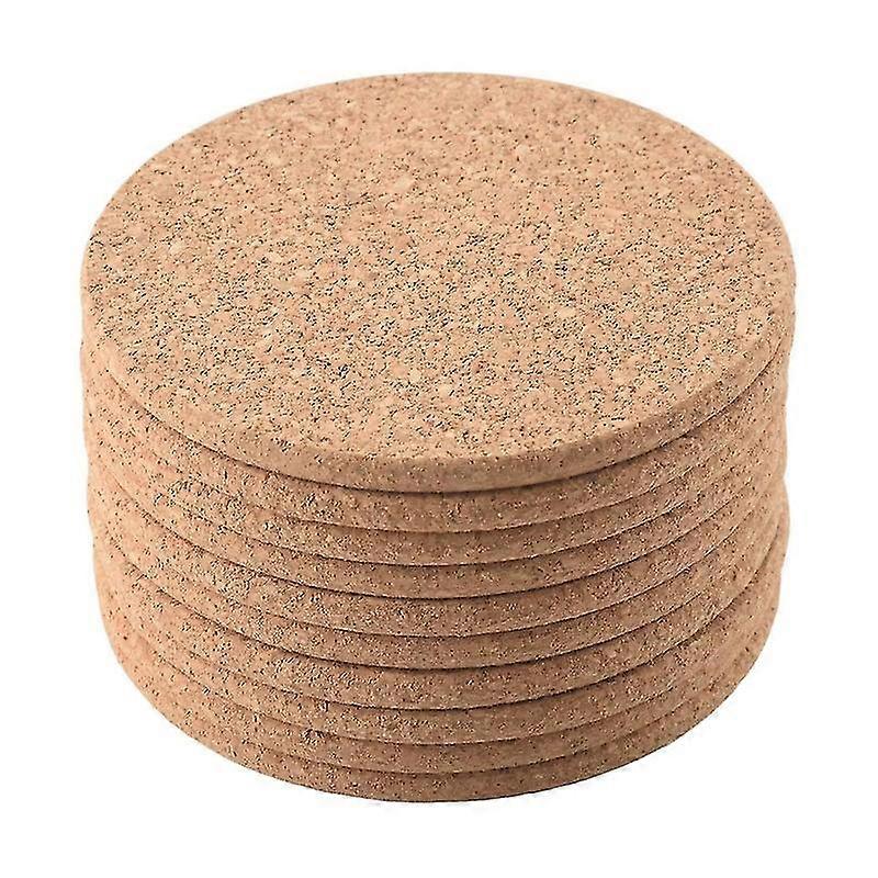 10 Cork Bar Coasters - Absorbent, Reusable - 90mm, 5mm Thick