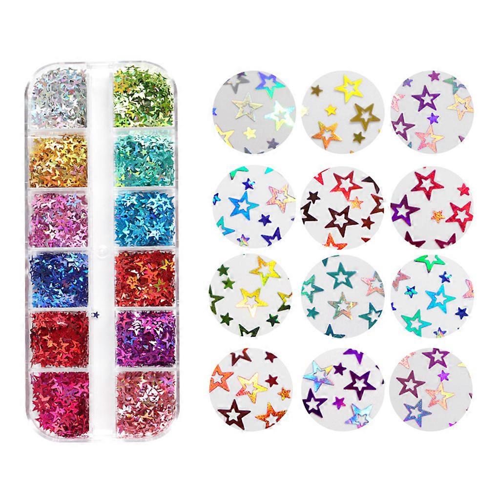 12 Grids/Box Holographic Glitter Hollow Stars Shape Sequins Epoxy Resin Filling
