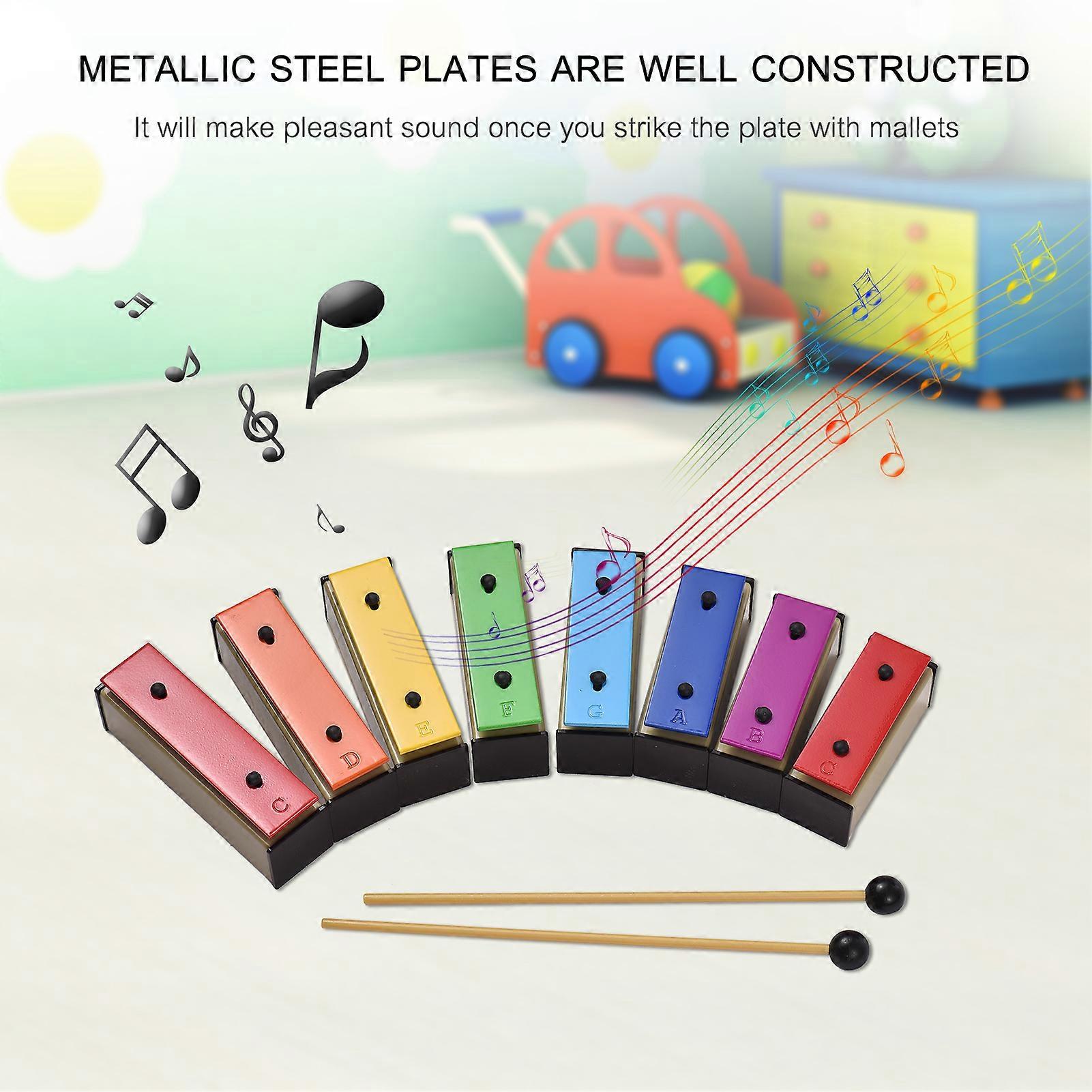 8-note Xylophone Colorful Glockenspiel Removable Rainbow Color Metal Plates Resonator Bells with Plastic Mallets Green Case Percussion Instrument Mus