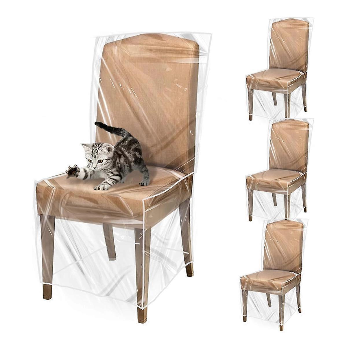 4 Pack Plastic Dining Chair Protectors with Backrests Waterproof Thickened PVC Seat Covers Removabl