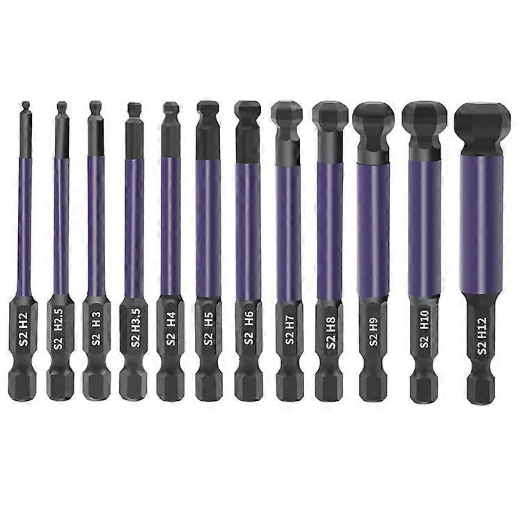 12Pcs Hex Ball End Screwdriver Bits 1 / 4 Inch Shank S2 Alloy Steel Screwdriver Bits Set