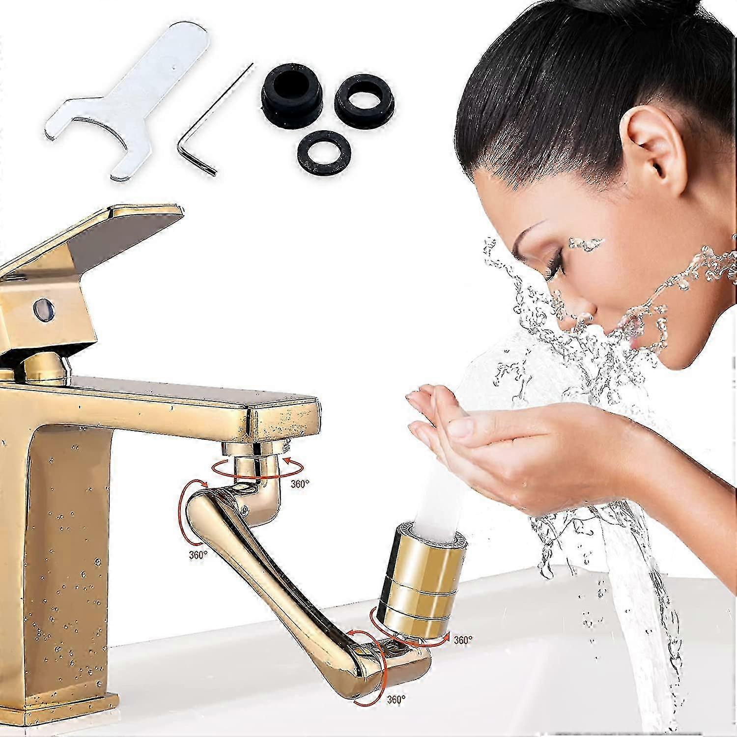 1440 Universal Rotating Faucet Extender, 1080+360 Large-angle Aerator with 2 Modes-Gold