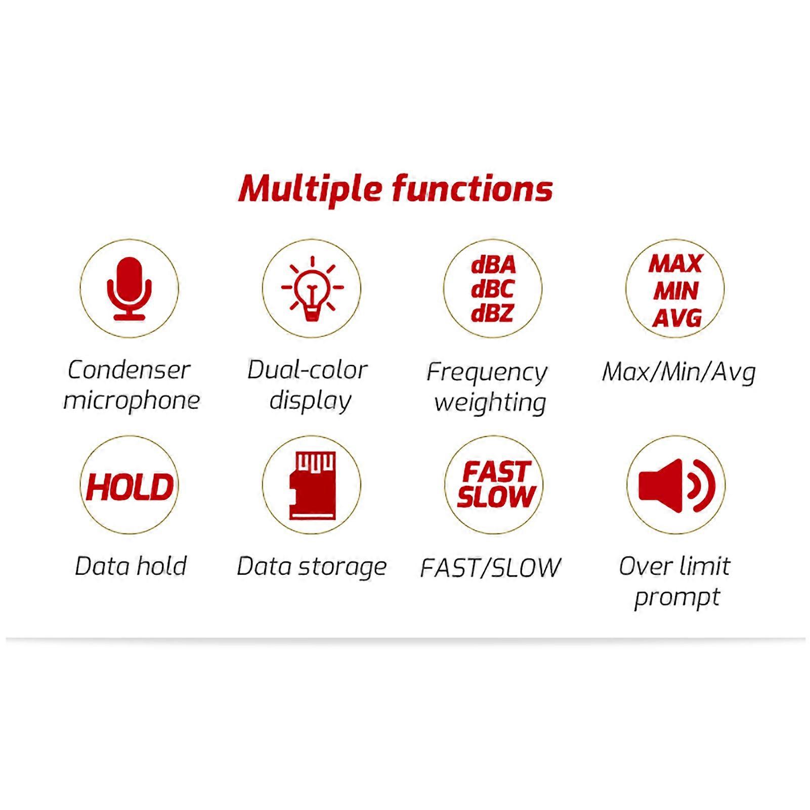 TASI TA652A 30~130dB Noise Decibel Noise Tester A/C Weighting Industry Volume Detector Digital Sound Level Meter Logger Recorder Data Hold FAST/SLOW 