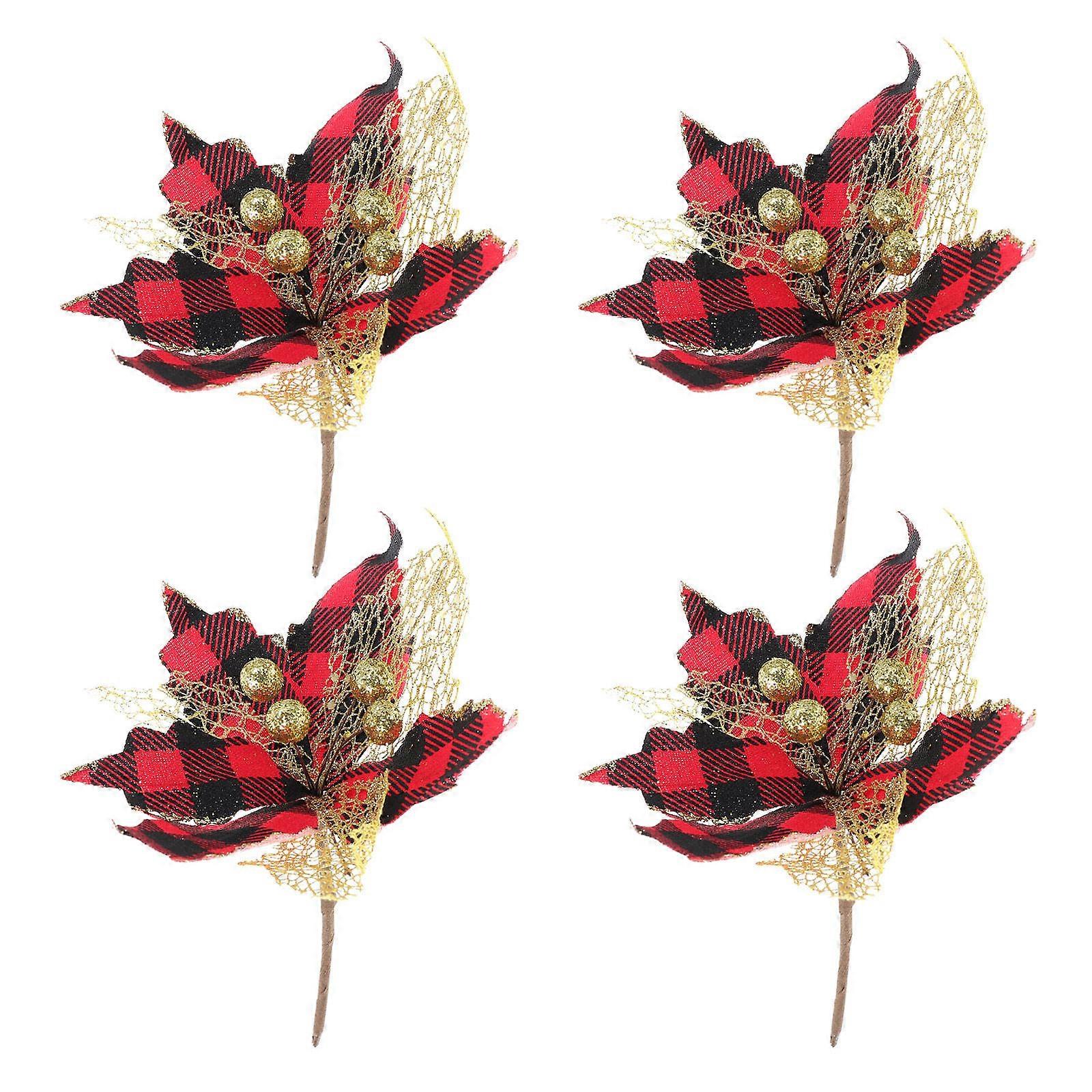 Simulation Flowers Christmas Tree Ornaments Glitter Effect For Christmas Decor 4Pcs Cloth Material