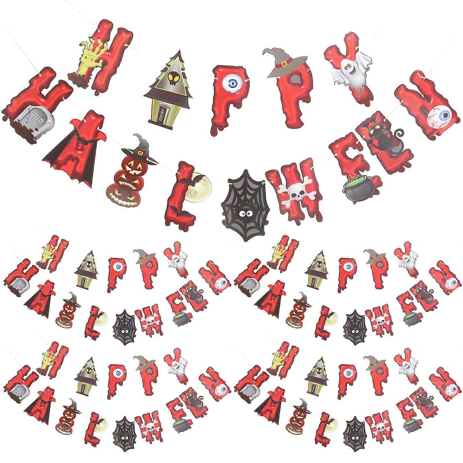 Hanging Halloween Banner Paper Scary Bunting Flag Assorted Color 27x19cm Festive Atmosphere Creation 5Pack