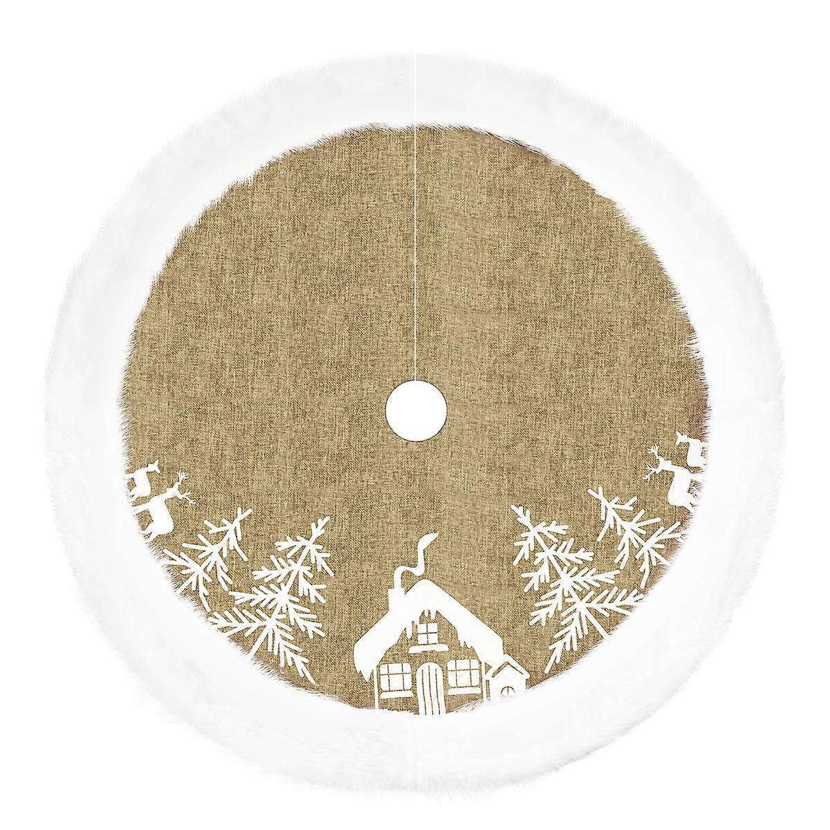 Holiday Christmas Tree Ornaments Xmas Tree Base Mat Christmas Tree Skirt Beige Polyester Material Decorative Hide Tree Stand 1Set