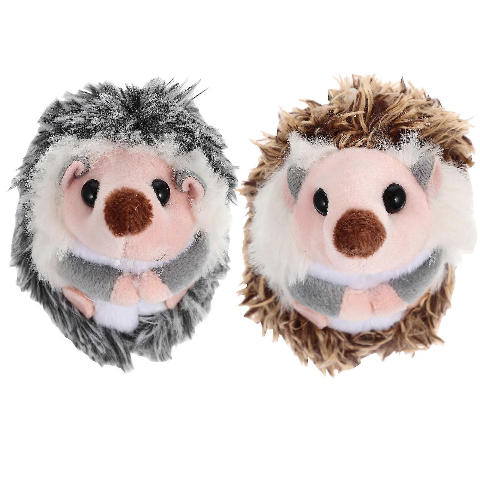 Cute Plush Hedgehog Keychain Pendants Soft Stuffed Animal Key Ornaments for Bags Grey & Dark Brown