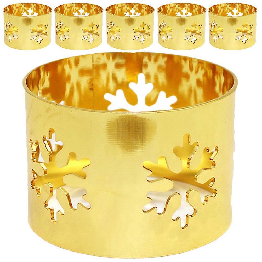 Simple Napkin Rings Elegant Metal Design Golden Color Hollow Snowflake Christmas Party Dining Table Decoration 6Pcs